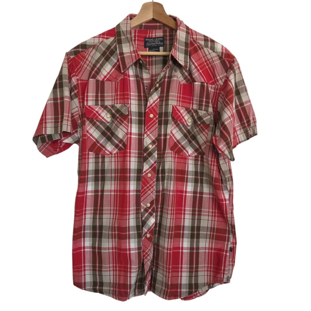 Moose Creek Legendary Clothing Pearl Snap Front Short Sleeve Plaid Shirt LARGE
